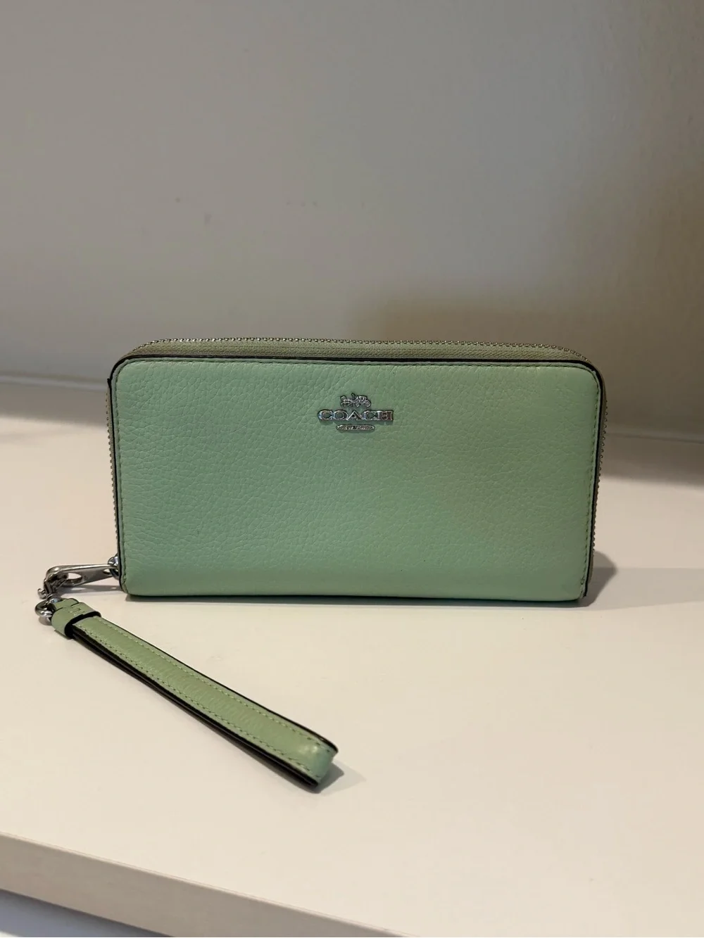 Coach Mint Green Leather Long Zip-Around Wristlet Wallet